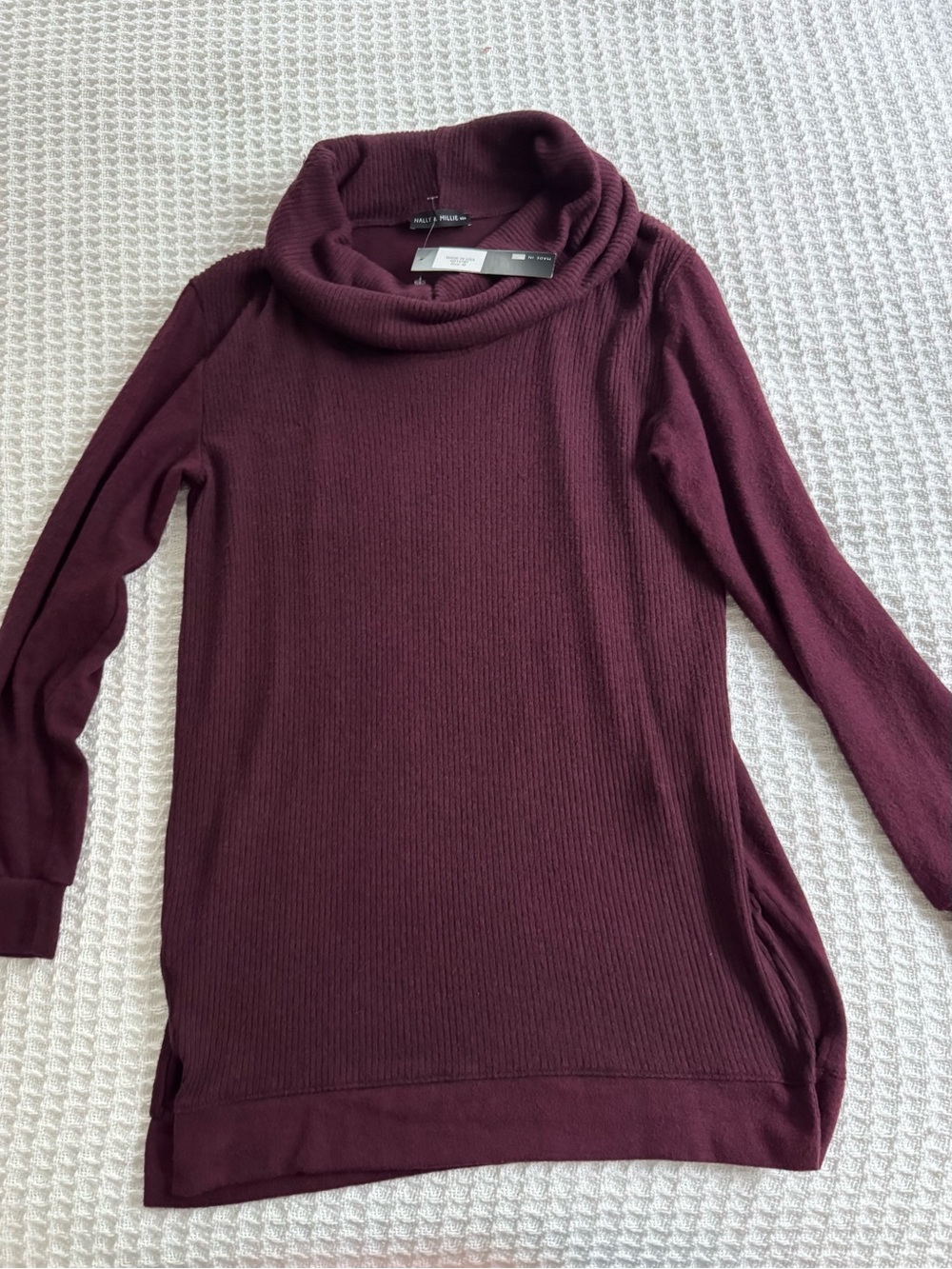 Nally & Millie Women's Burgundy Cowl Neck Tunic Sweater